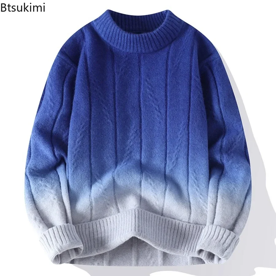 2026 Knitted Sweaters Men's Autumn Color Matching Loose Round Neck Long Sleeve Sweater Male High Quality Warm Knitwear Pullover