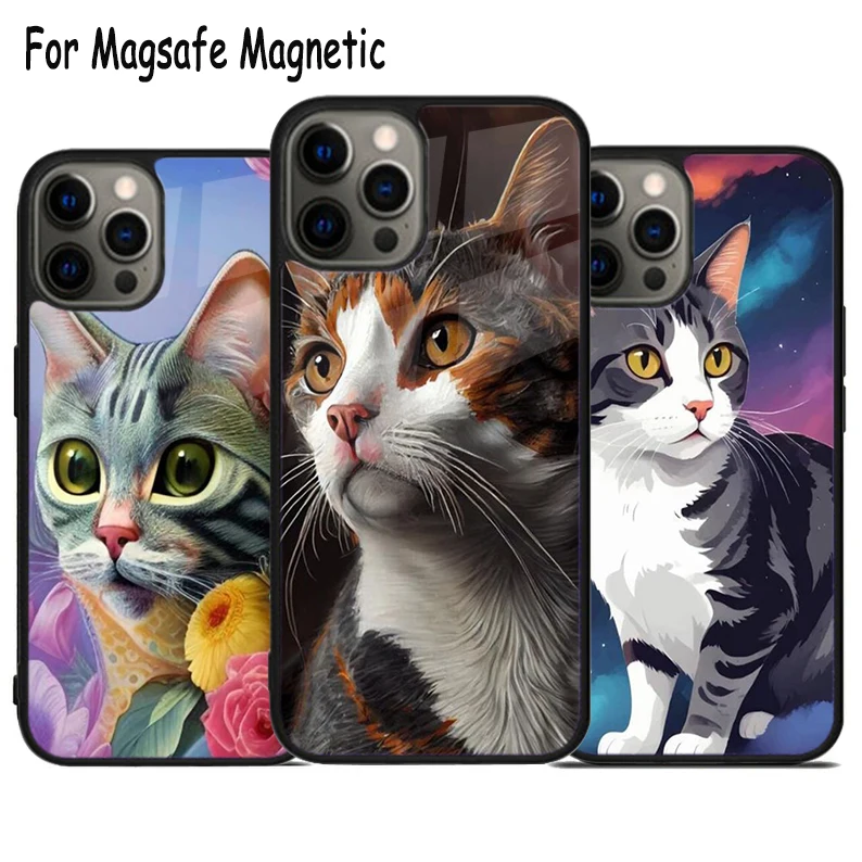 Cute American Wirehair Kitten Cat Wireless Magsafe Phone Case For iPhone 15 16 14 13 11 12 Pro Max Plus Magnetic Bumper Cover