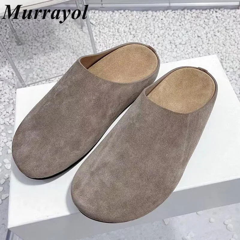 

Cow Suede Closed Toe Flat Heels Slippers Women's Round Toe Solid Color Thick Bottom Mules Spring Autumn Outwear Vacation Shoes