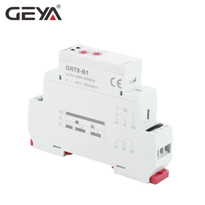 GEYA GRT8-B Delay Off Timer Relay 16A AC230V OR AC/DC12-240V Din Rail 12V Time Delay Relay