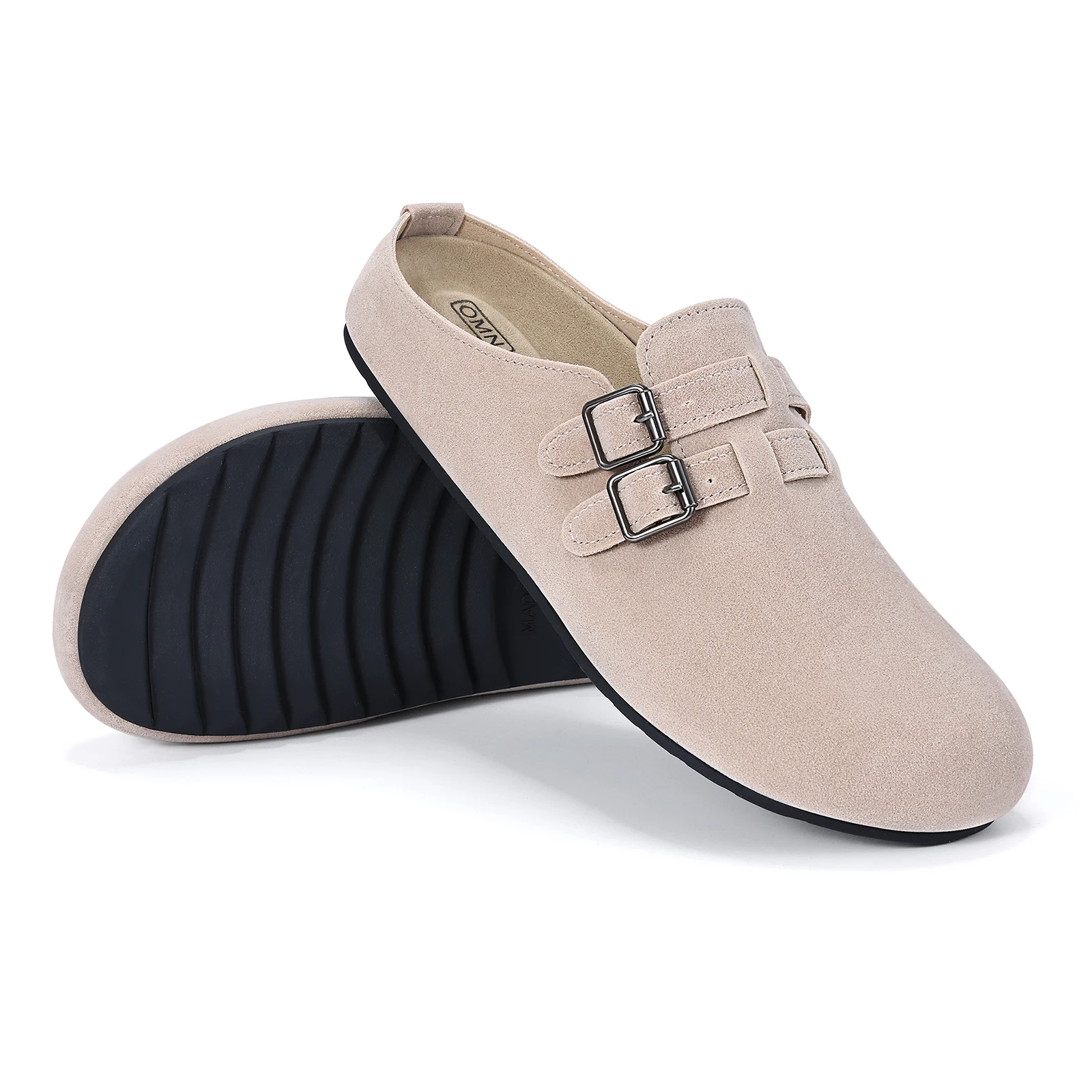 Gacimy جديد الجلد المدبوغ قباقيب النعال للنساء موضة مشبك مزدوج سيدة البغال المسطحة الرجعية البطاطس أحذية مريح لينة نعل قباقيب الأحذية #4