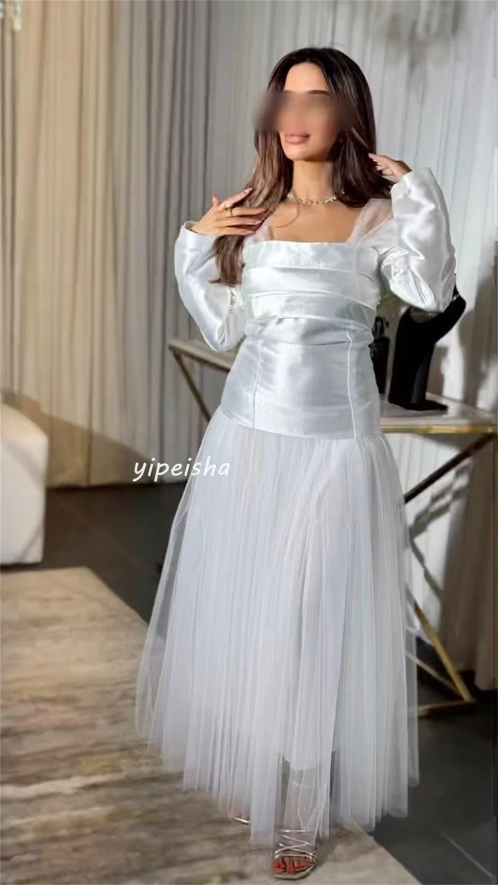 High Quality Fashion Tulle Pleat Ruched A-line Off-the-shoulder Midi Dresses Quinceanera Dresses Chinese Style Casual Classic