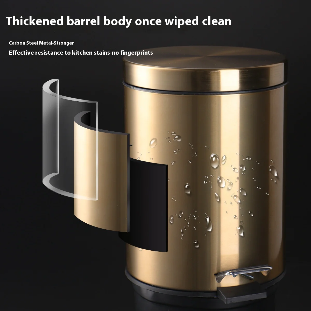 Metal 5L Flip Gold Trash Can Waterproof Garbage Foot Pedal Silent Trash Can Suit for Hotel Bathroom Dust Bin Kitchen Household