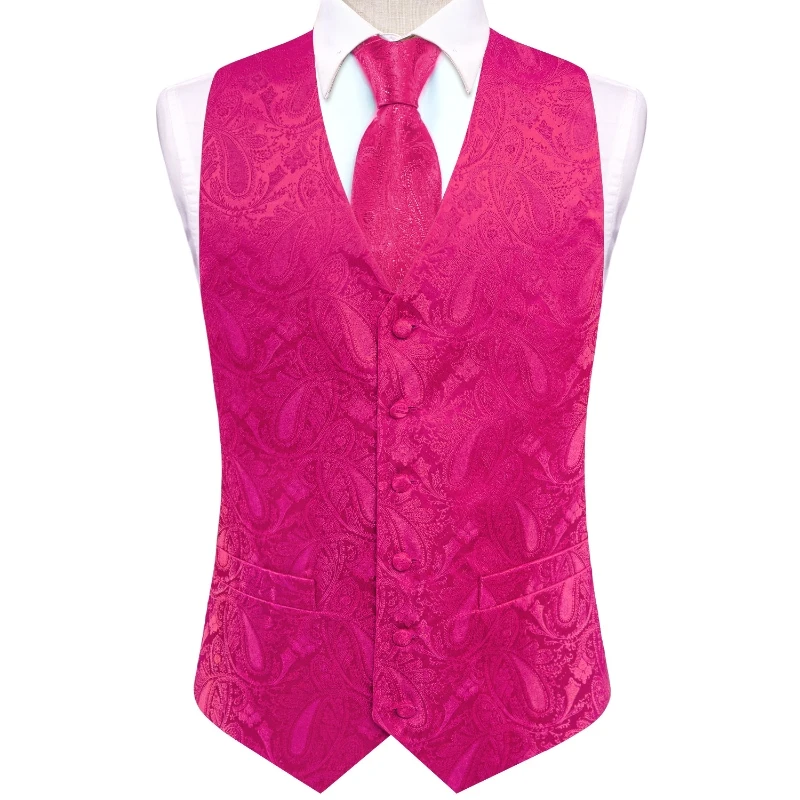 VerveRow Herren Paisley-Jacquard-Weste 3-teiliges Set Formelle Anzugweste mit Krawatte und Einstecktuch für Hochzeitsfeier – Detail 4