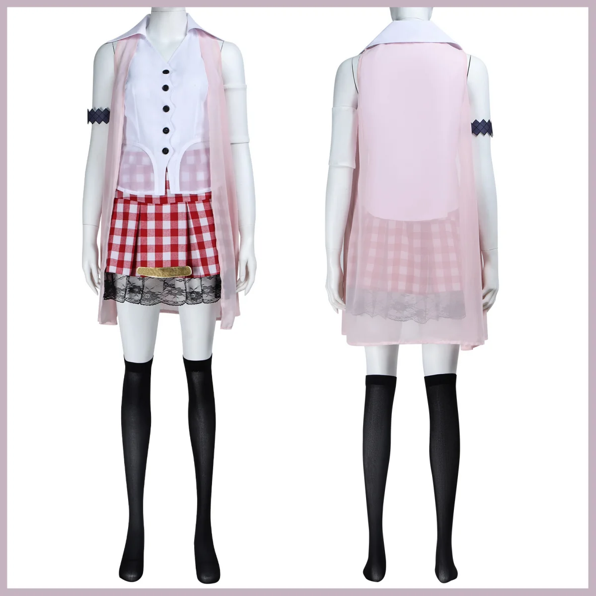 Game Final Fantasy XIII‌ Serah Farron Cosplay Costume Pink Shawl Grid Skirt Wig Adult Woman Sexy Cute Daily Leisure Suit view 2