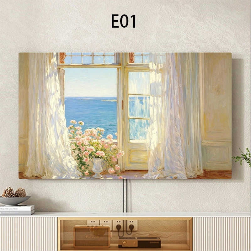 Elastic TV Dust Cover Beautiful Decorative Scenery Painting Hanging TV Hood Dust Proof Universal LCD Screen Protector Cover