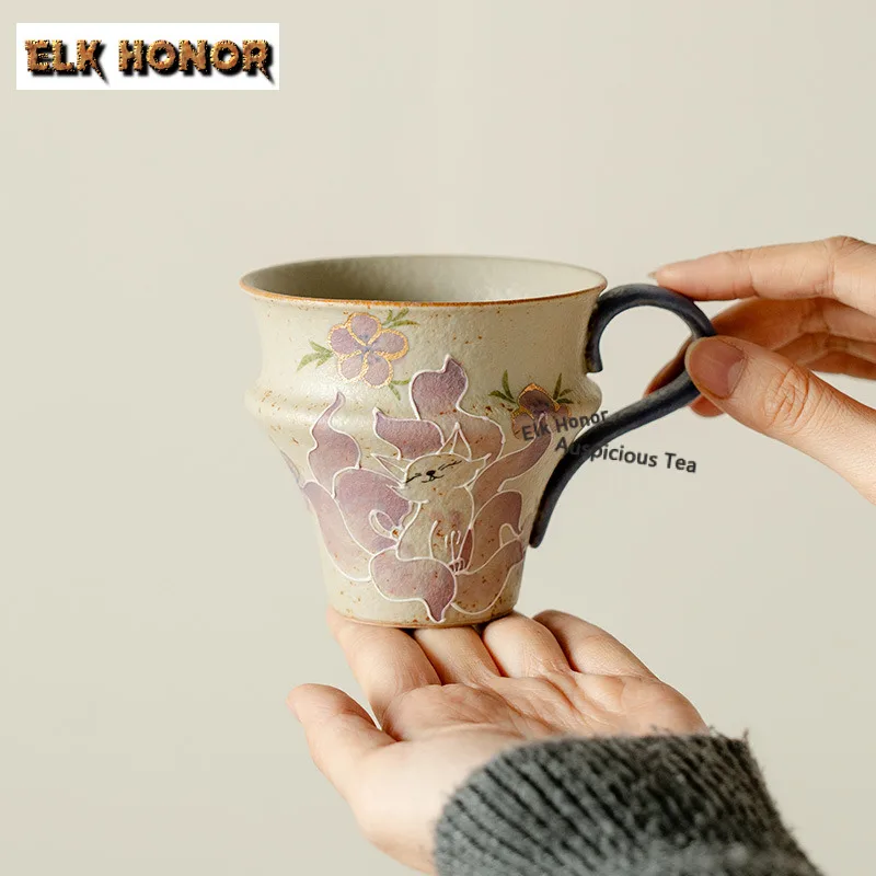 

230 мл ручная роспись девятихвостая кофейная кружка с изображением феи лисы, пара чашек с ручкой, кружка для послеобеденного чая, персональная офисная чашка для воды, чайные предметы