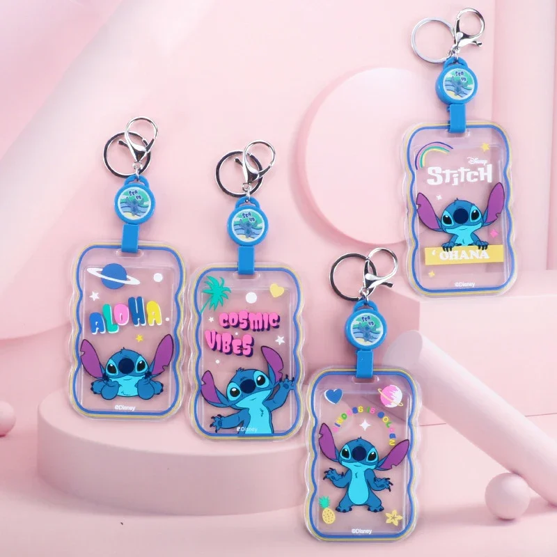 Stitch Disney Card Holder Keychain Cartoon Student Meal Card Transparent Drawstring Card Holder Work License Protective Case