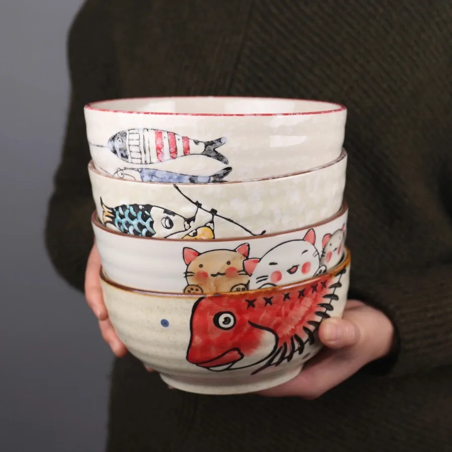 Japanese Ceramic Hand-painted Household Ramen Bowl Restaurant Noodle Bowl Large Instant Soup Bowls Food Container Dinnerware