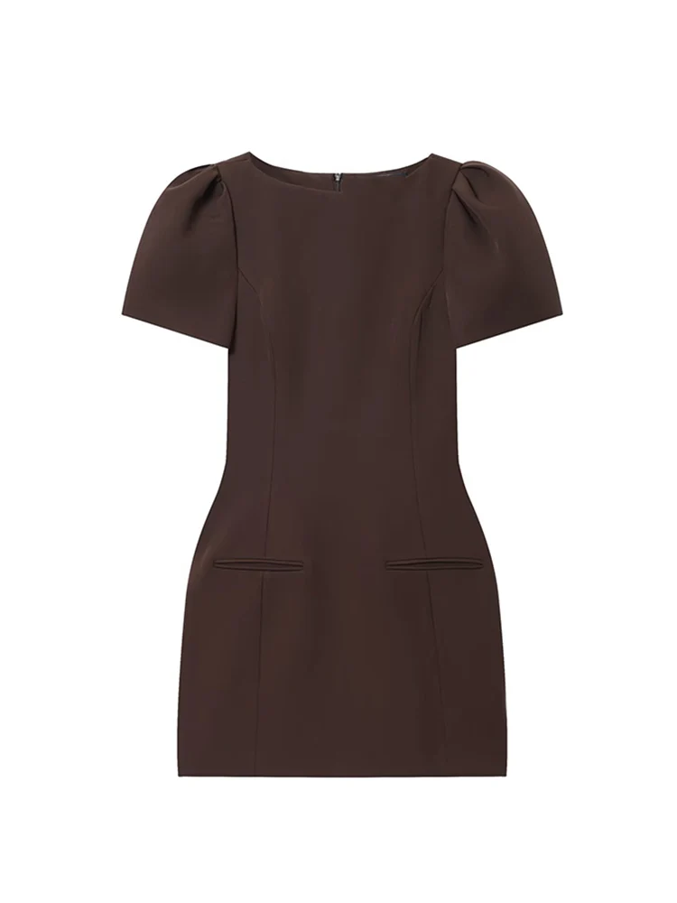 فستان نسائي قصير أنيق بأكمام قصيرة من TFMLN بقصة ضيقة وخصر عالٍ وأكمام قصيرة فساتين سادة بسيطة للركاب #4