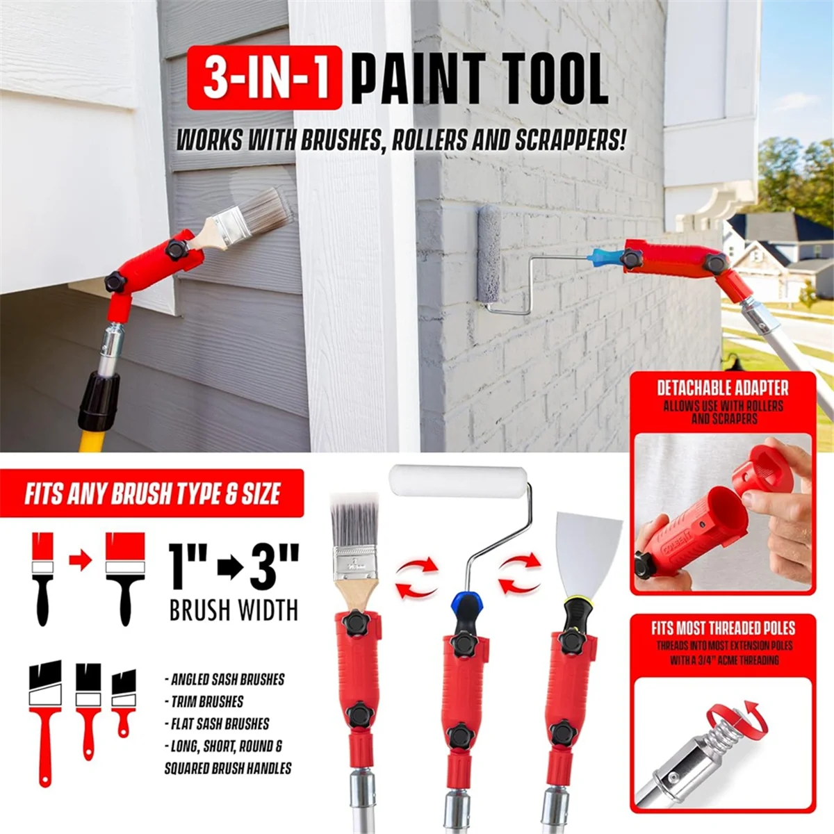 

AA25 Multi-Angle Paint Brush Extender for High Ceiling,Extension Pole Attachment Holder for Paint Brush,Roller, Scraper