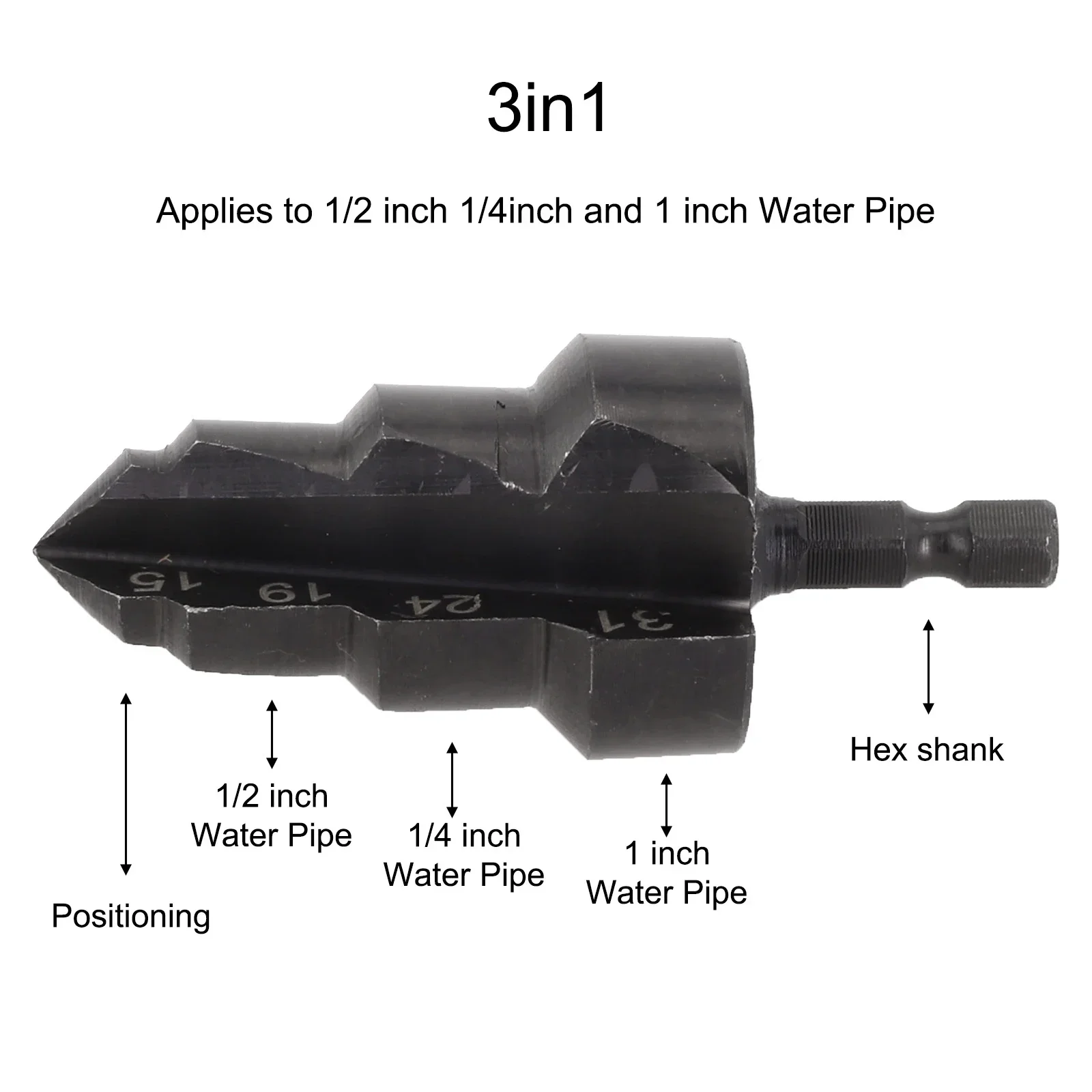 PPR Lifting 1 In 3 Hex Shank PPR Drill Bit Water Pipe Expansion Drill Punch Plumber 15-31mm Stepped Drill Bit Full Open Process