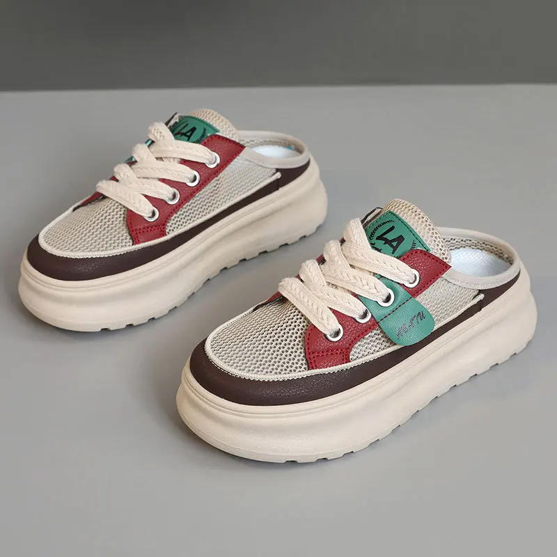 

Summer Vulcanized Shoes for Women Comfort Thick Soled Sports Sandals Ladies Casual Shoes with Exposed Heels Mules Footwear