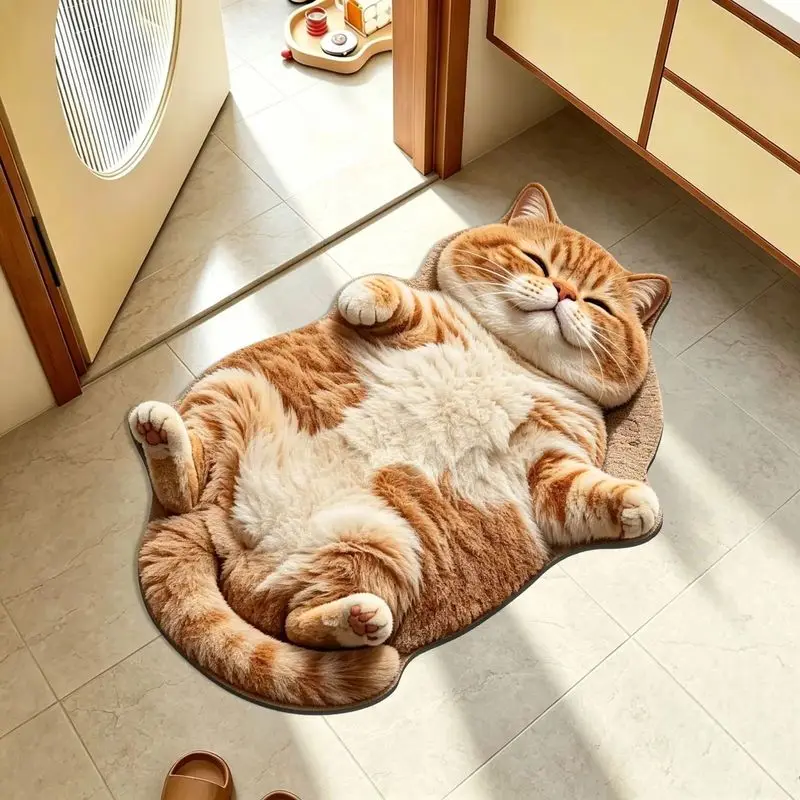 VIKAMA Lying White Cat Irregular Rug Cute Print Non Slip Mat For Bedroom Bathroom Living Room Kawaii Pet Lover Decor