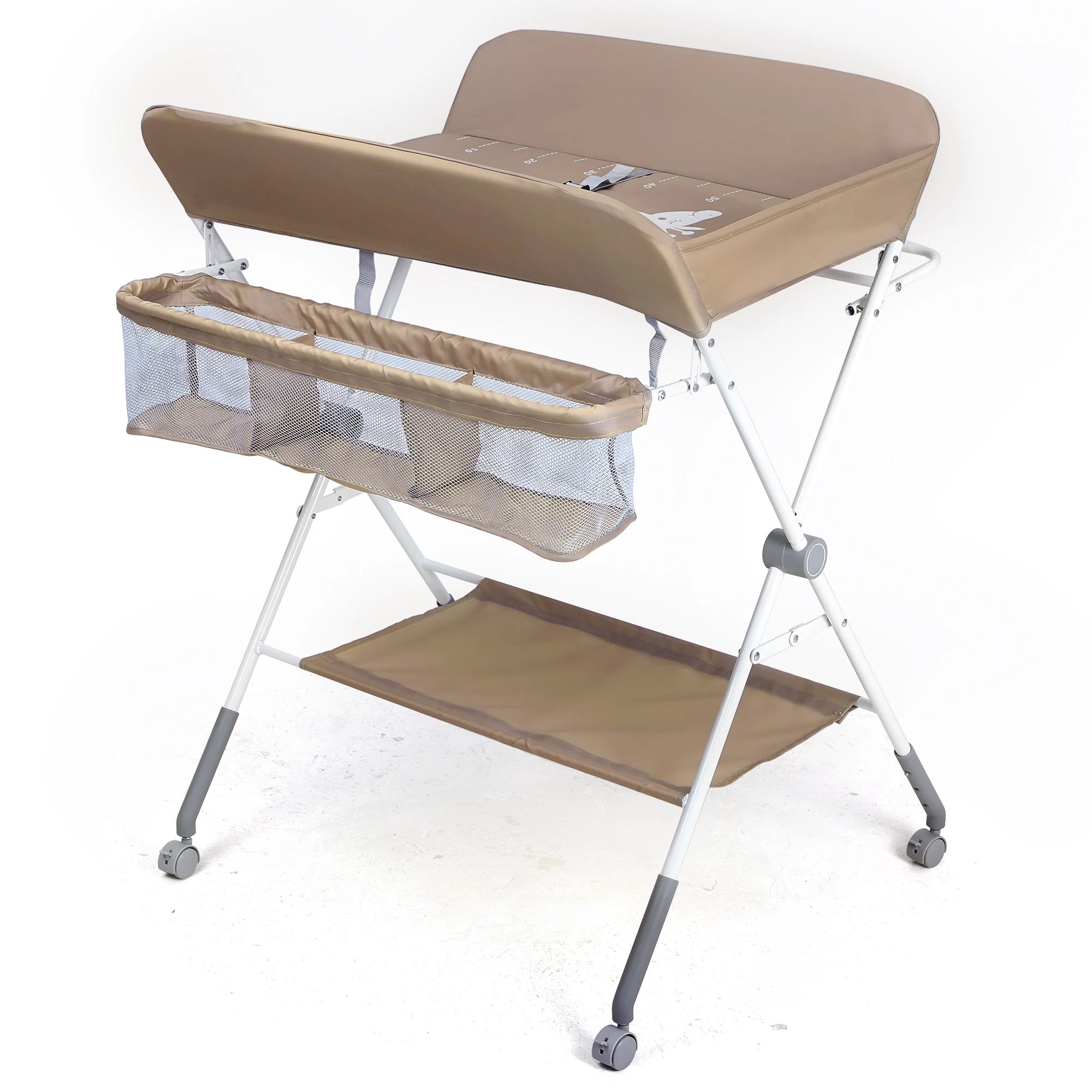 Portable Baby Changing Table with Wheels, Foldable Changing Station, Waterproof Height Adjustable Changing Table