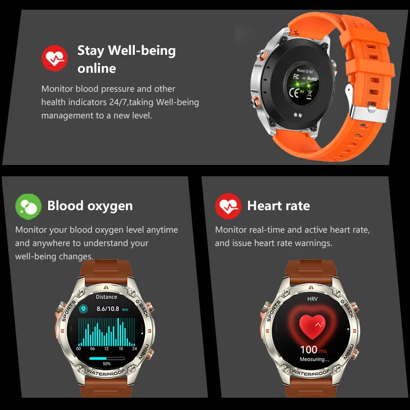 

2025 Новые мужские умные часы 1,43 дюйма с HD-экраном, двухдиапазонные часы с вызовом, IP69, водонепроницаемые, 100 спортивных режимов, часы для влюбленных, 540 мАч, большая батарея