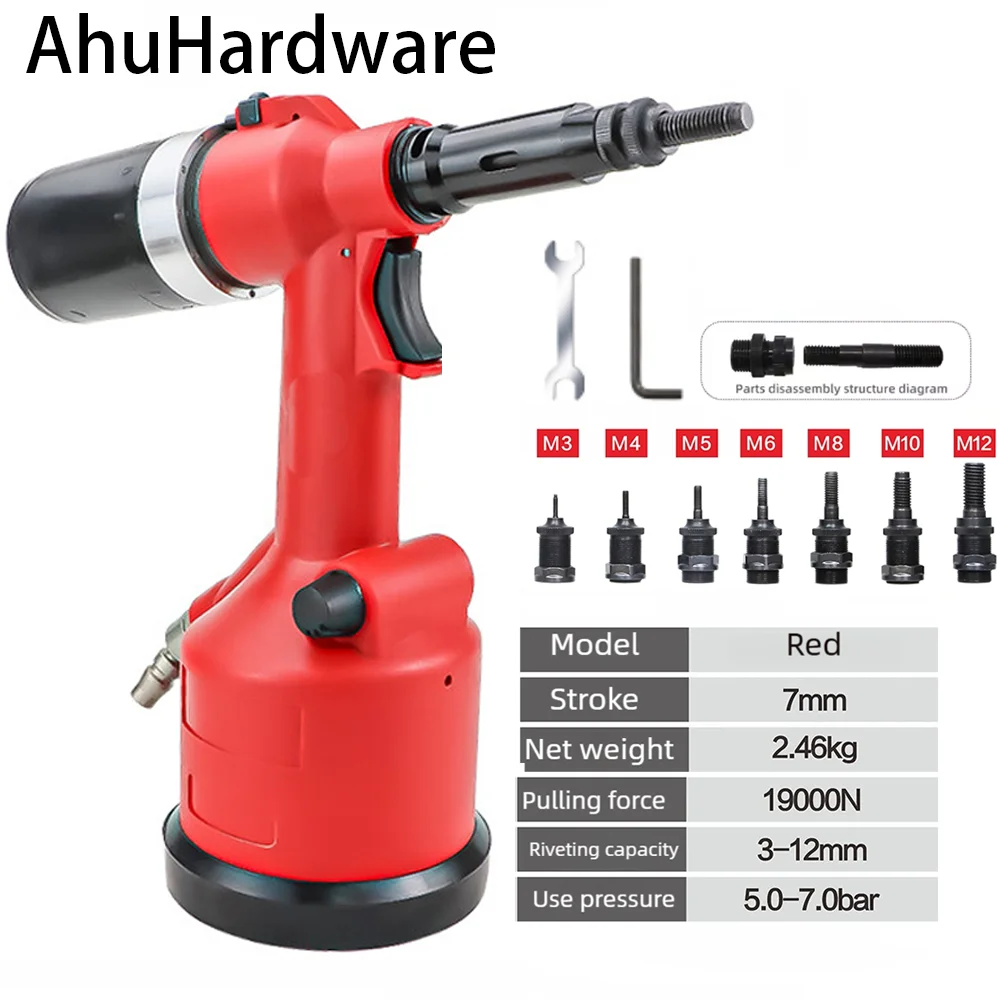 Red M3-M12 Rivnut Riveting Pneumatic Rivet Nut Gun Kit Pneumatic Hydraulic Automatic Riveter Tool Industrial Adjustable Stroke