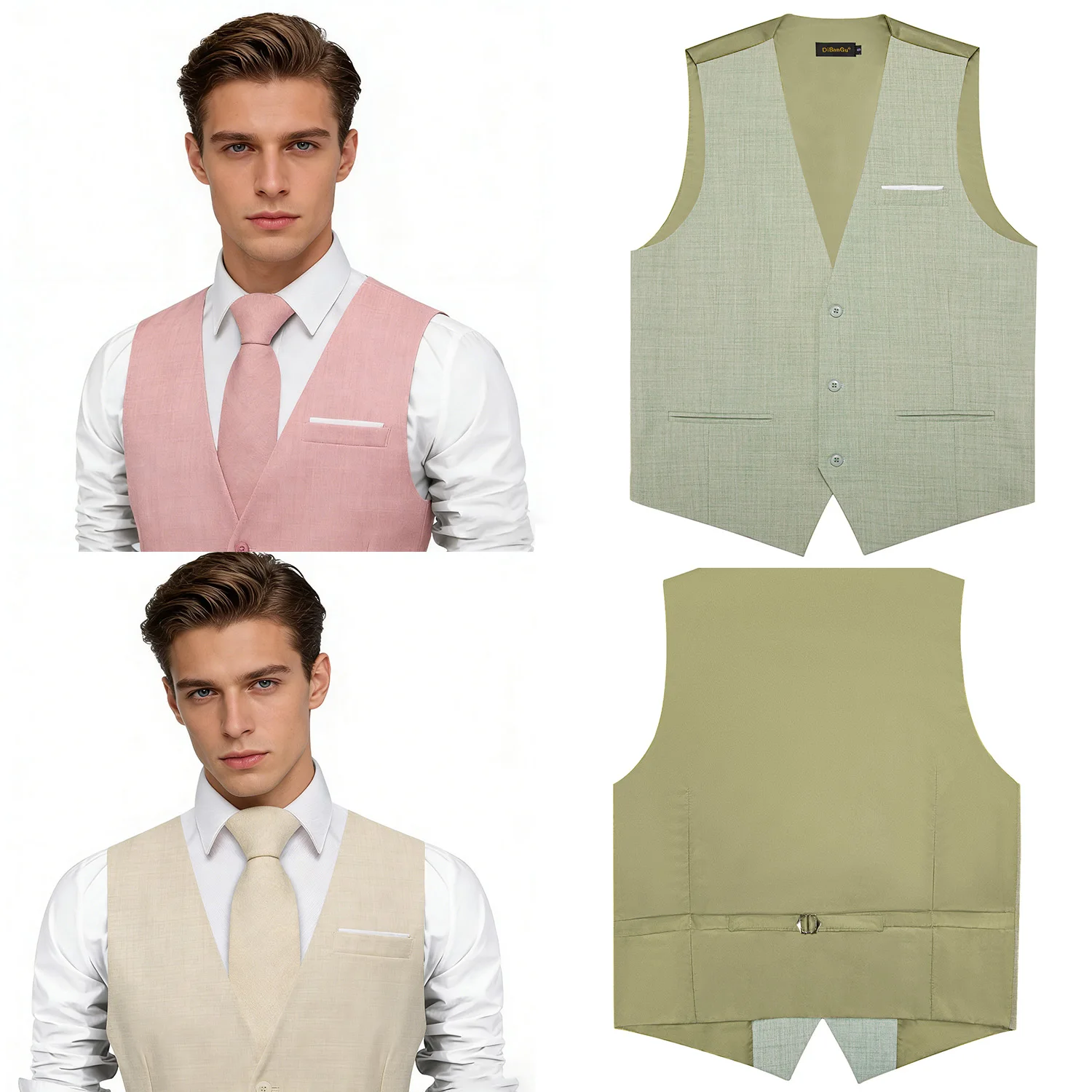 

Мужской однотонный жилет для официальных мероприятий – V-образный вырез, регулируемый пояс с застежкой на пуговицах, для свадеб, деловых встреч и повседневных мероприятий