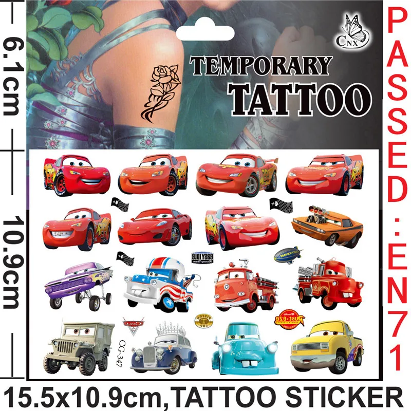 Disney Anime Cars Tattoo Stickers Kawaii Lightning McQueen Stickers Cartoon Children Tattoo Stickers Toys Kids Gifts