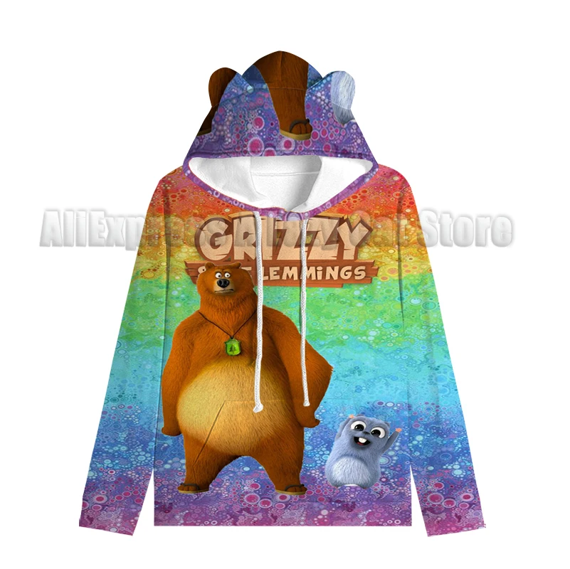 Grizzy Bear Harajuku หูแมว Hoodies เด็ก Kawaii หวานขนาดใหญ่เสื้อ Hooded JACKET