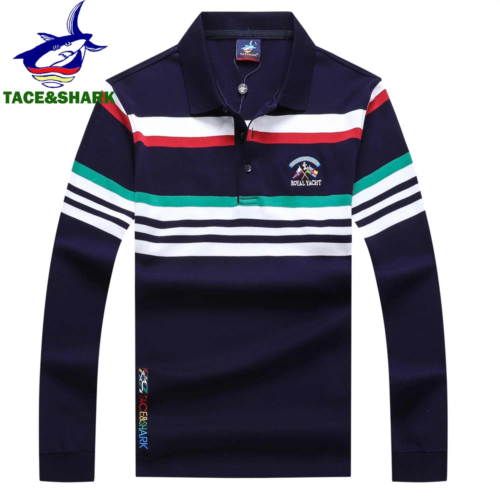 TACE&SHARK High Quality Men's Long Sleeve Striped Polo Shirt for Autumn Casualwear Breathable Casual Top