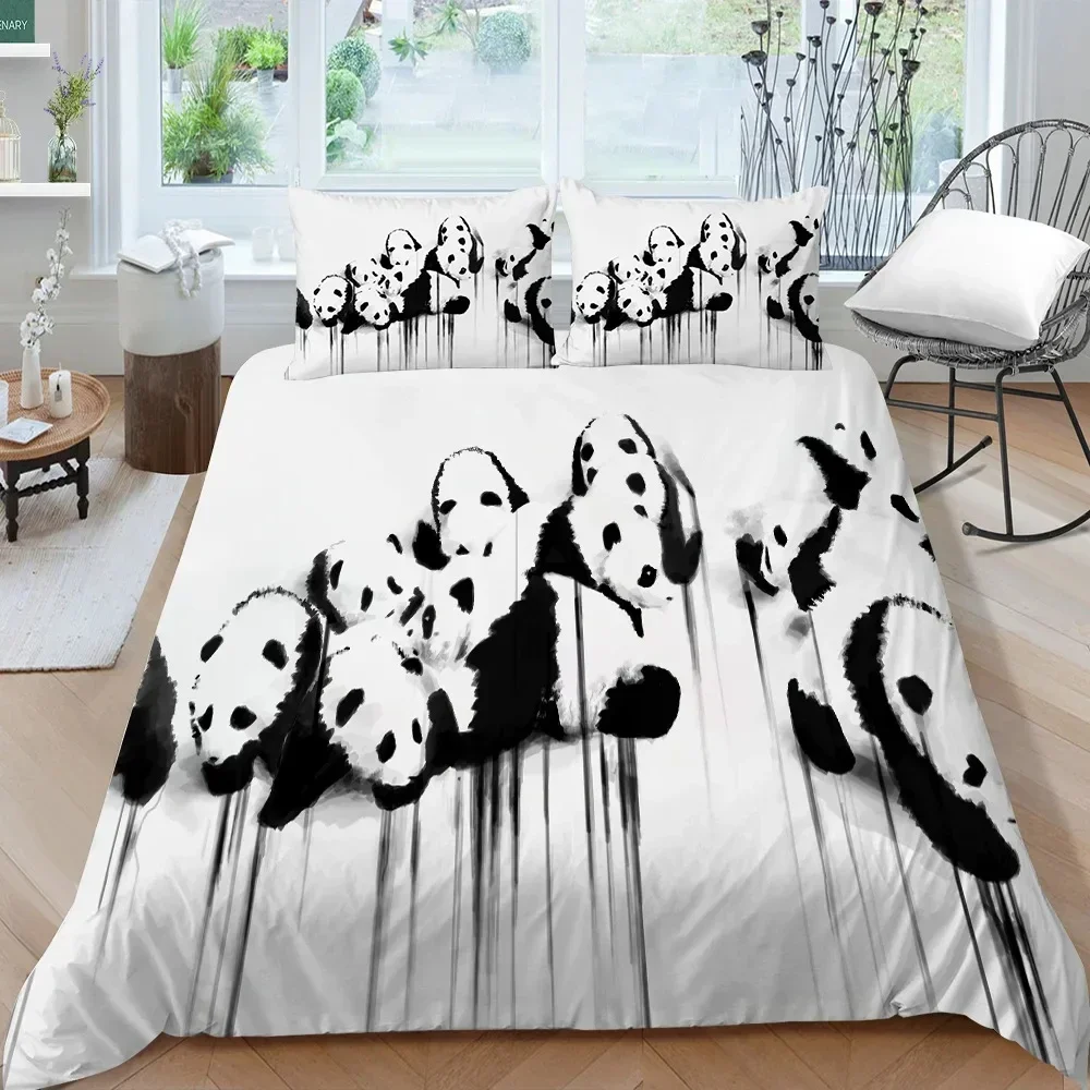 

Panda Bedding Set for Boys Girls Cute Cartoon Giant Panda Duvet Cover Set King/Queen Size Yellow Soft Polyester Quilt Cover