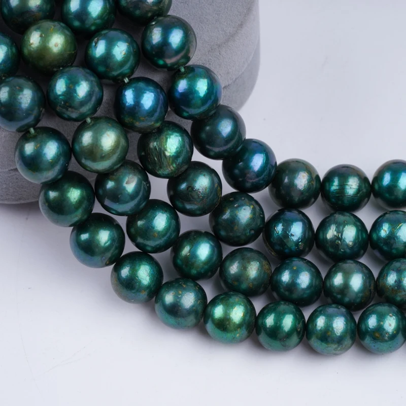 9-12mm Pistachio green color round shape natural freshwater pearl strand