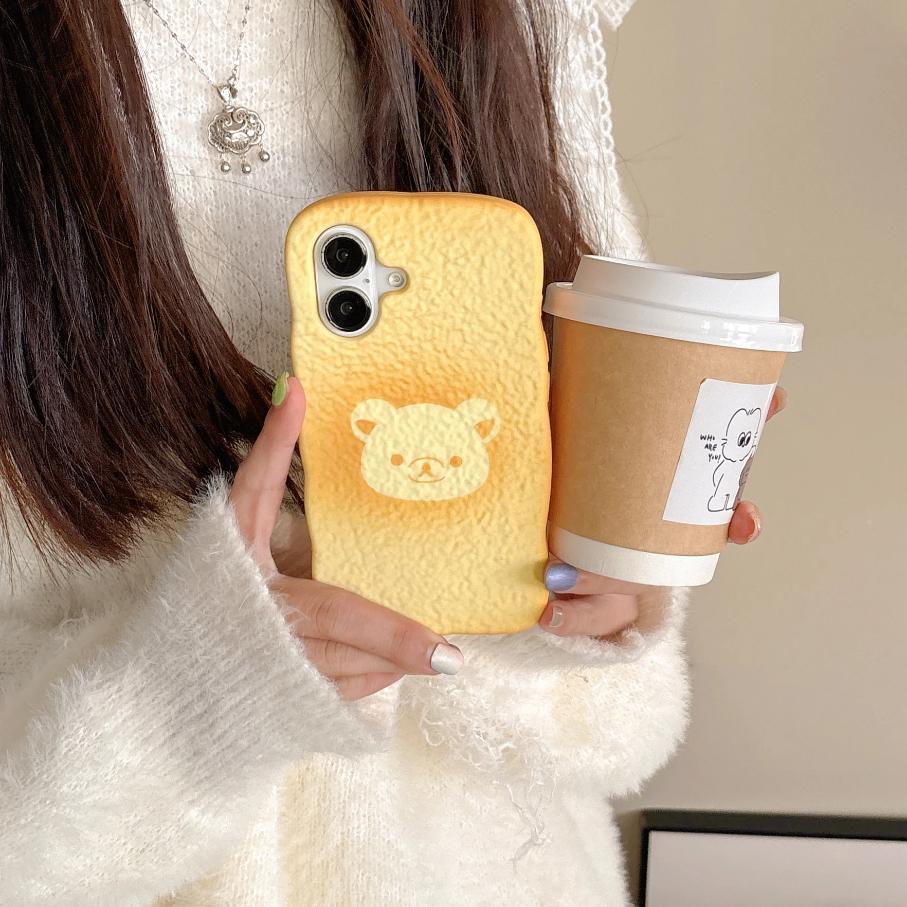 For iPhone 16 15 14 13 12 11 Pro Max Cute Rilakkuma Bread Toast Silicone Soft Cover Case