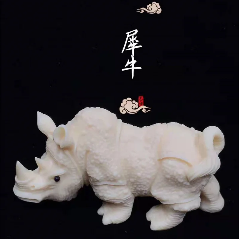 

Wholesale Ivory Nut Carved Armor Rhinoceros Ornaments Home Office Table Decorations Car Crafts Gift Box