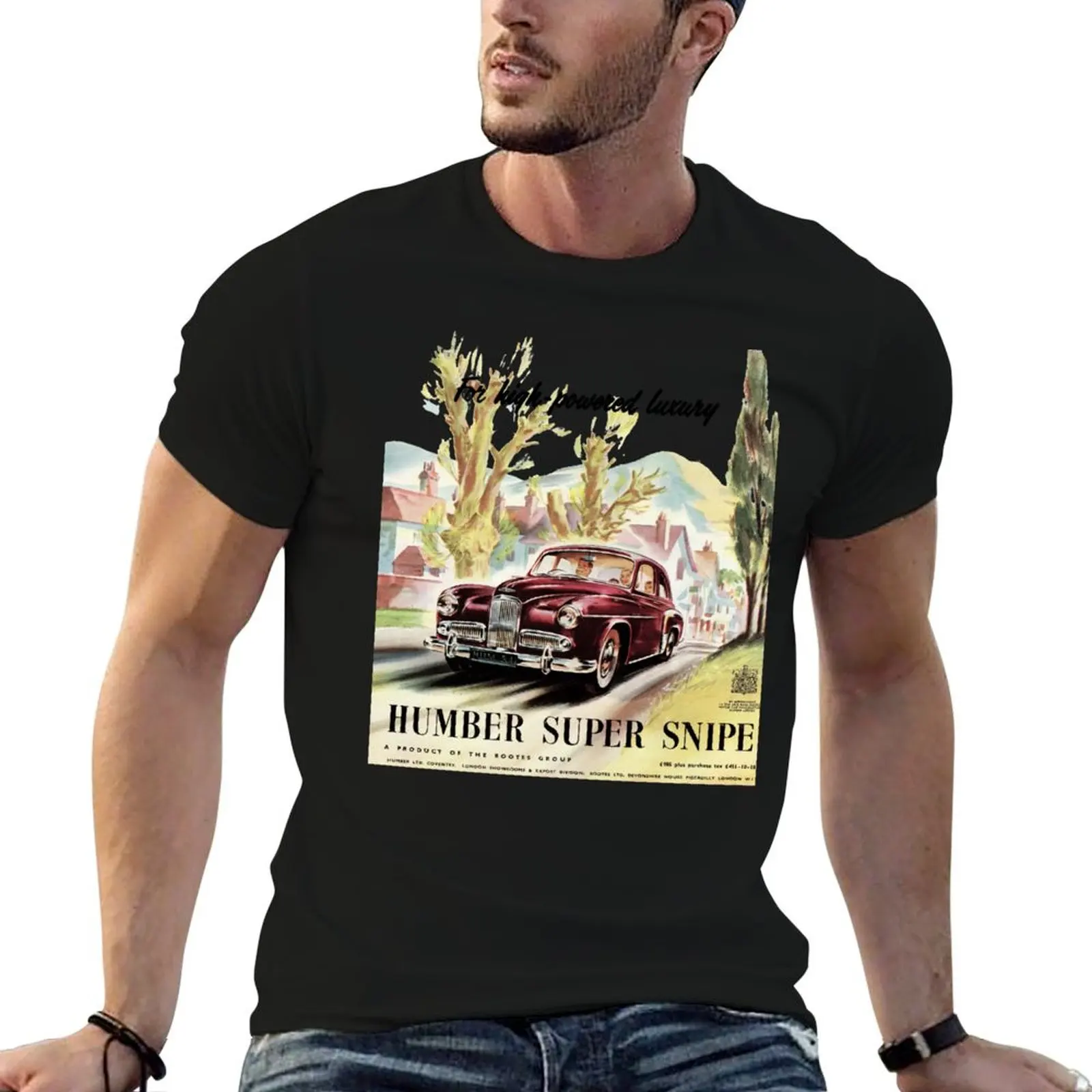 Camiseta HUMBER SUPER SNIPE preta de algodão lisa para homem, pacote com camiseta masculina de algodão.