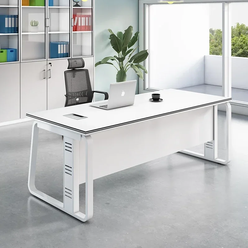 Simple modern boss table, manager table, office table and chair combination 1.4 meters single white computer desk