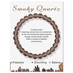 Reiki Smoky Quartz Beaded Bracelet For Men Women Natural Stone Crystal Bracelet With Card Energy Mineral Bangles Jewelry Gift