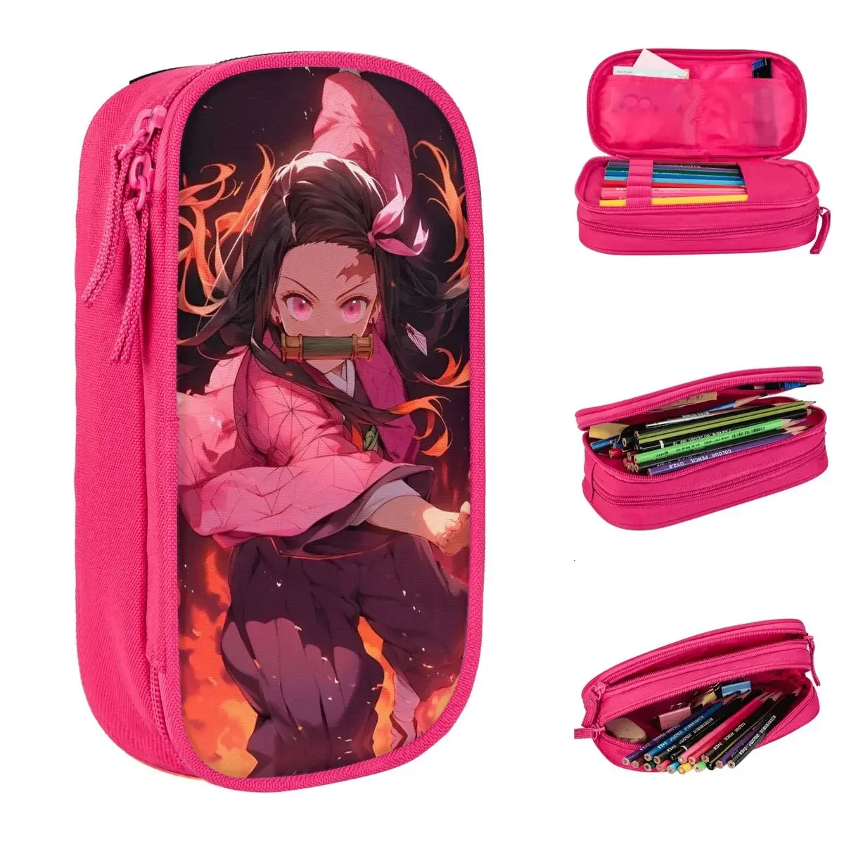 Demon Slayer Nezuko Kamado Anime Pencil Cases Pen Holder Bags Girl Boy Large Storage Office Zipper Pencilcases