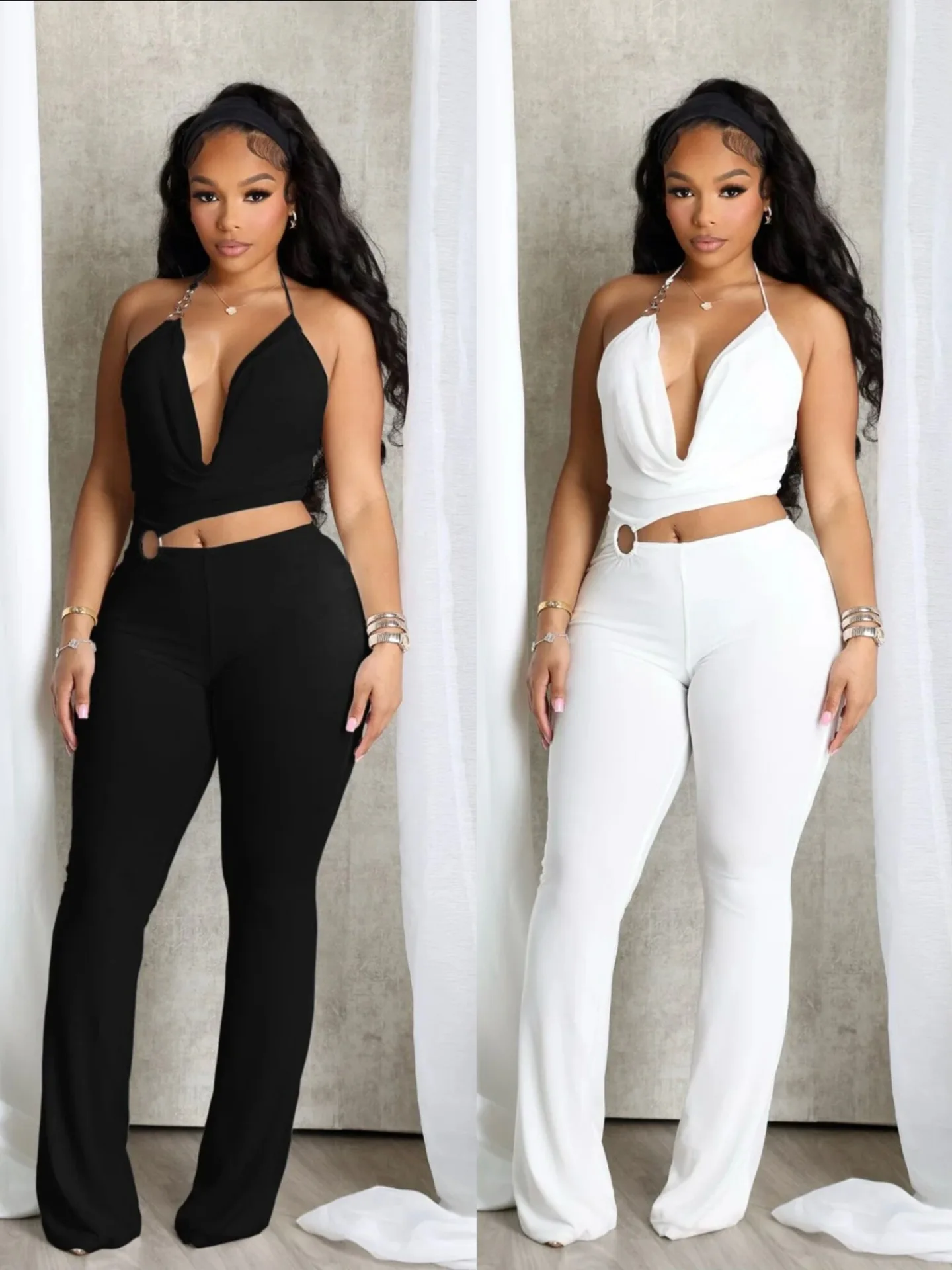 

Y6064 New Product 2025 Summer New Product European and American Women's Hanging Neck Unique Hollow Tank Top jumpsuit