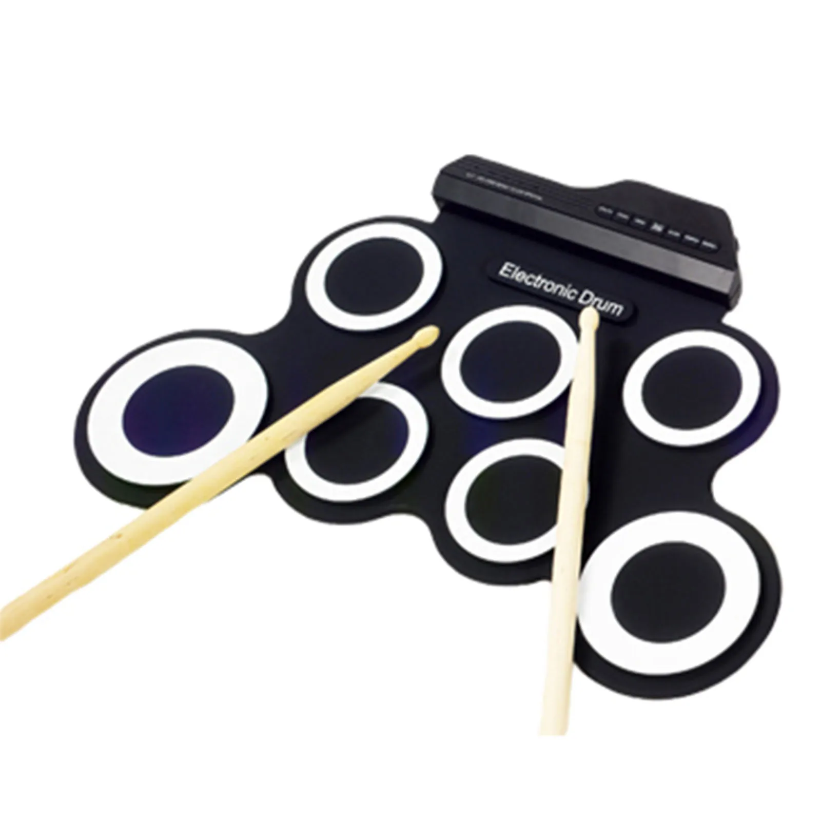 Set Drum elektronik 7-Pad isi USB, Set Drum silikon gulung dengan stik Drum Digital 7-Pad