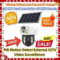 Wireless Battery Low Powered IP Camera PIR Motion Detect External CCTV Video Surveillence 2K 4MP Dual Lens Solar 4G WiFi Camera