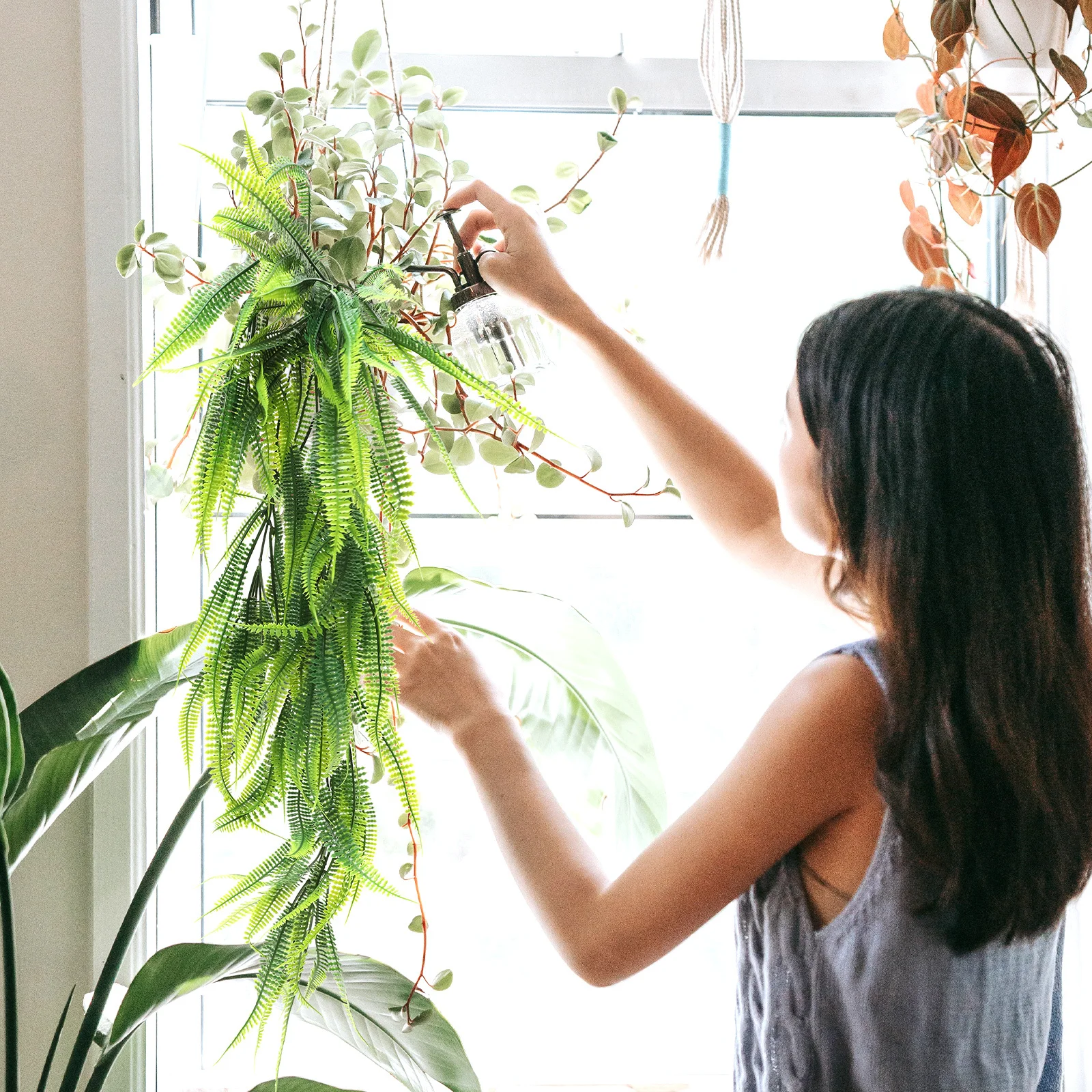 

2pcs Artificial Hanging Plants Indoor Green Vines Decorations For Home Office Wall Decor Fake Outdoor Plants Realistic Plant