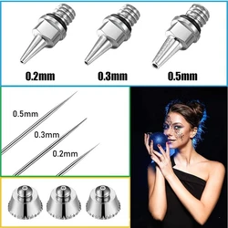 3pcs/set Airbrush Nozzle Needles Spray Gun Spraying Paint Sprayer Replacement Parts Microblading Tattoo Tool 0.2/0.3/0.5mm