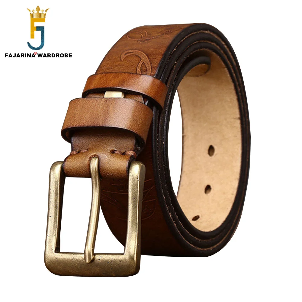 

FAJARINA Retro Handmade Laser Engraved Pattern Men's Cowhide Leather Belt 3.8cm Wide