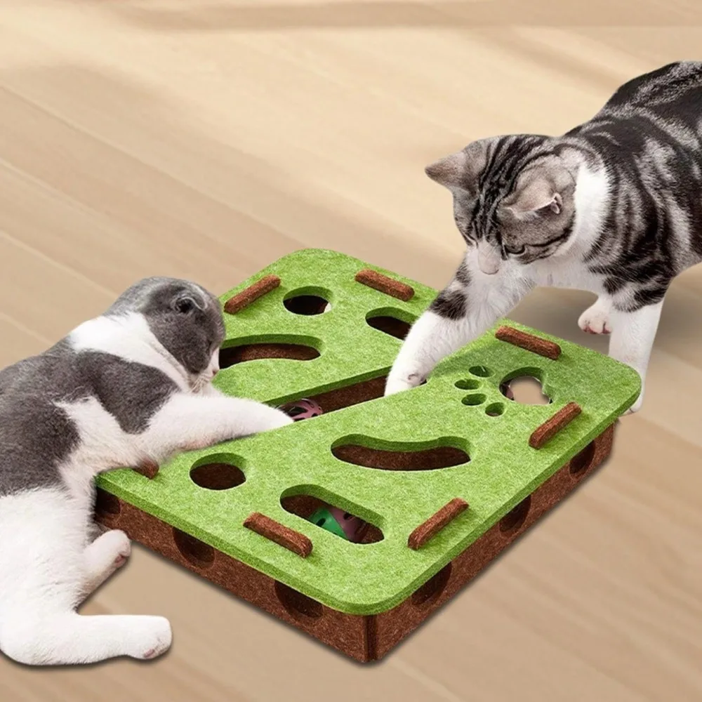 

Cat Puzzle Toys Felt Box Cat Exercise Interactive Toy with Ball Indoor Sports Entertainment Hunting Kittens Toy for Indoor Cats