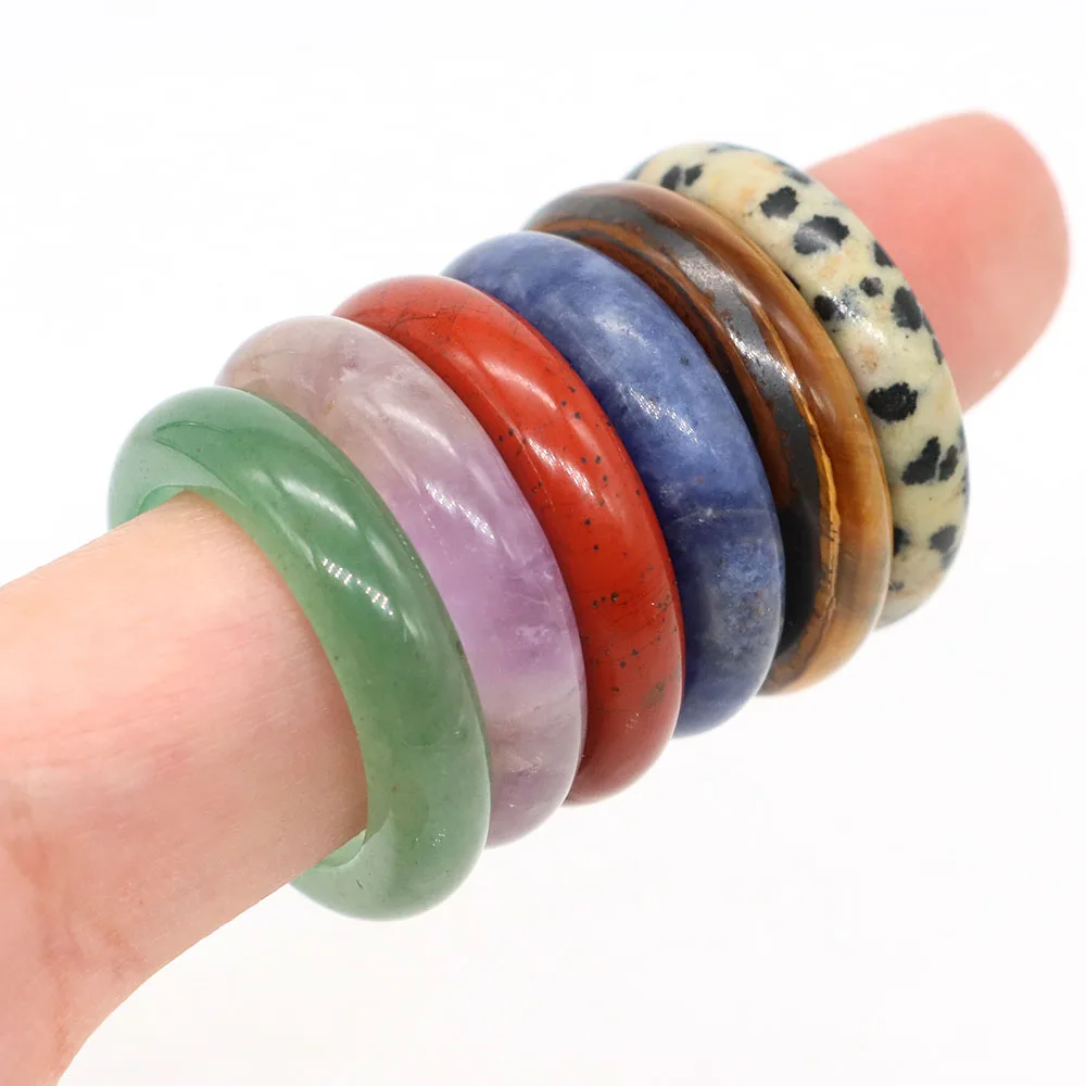 Natural Stone Finger Rings Round Circle Healing Crystal Agate Tiger Eye Charms Jewelry Gift for Diy Necklace Pendant Earrings