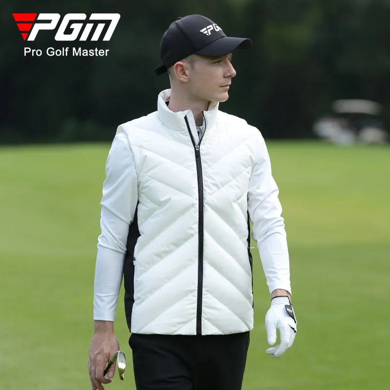 PGM Golf Men's Down Vest Autumn and Winter Windproof and Warm Tank Top Golf White Duck Down Coat