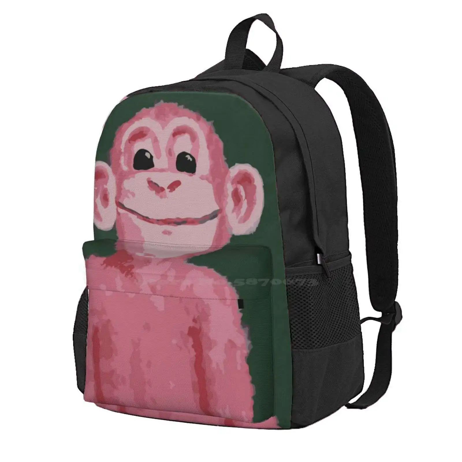 Pink Monkey Portrait With Green Background Hot Sale Schoolbag Backpack Fashion Bags Pink Monkey Art For Kids Monkey Art Monkey