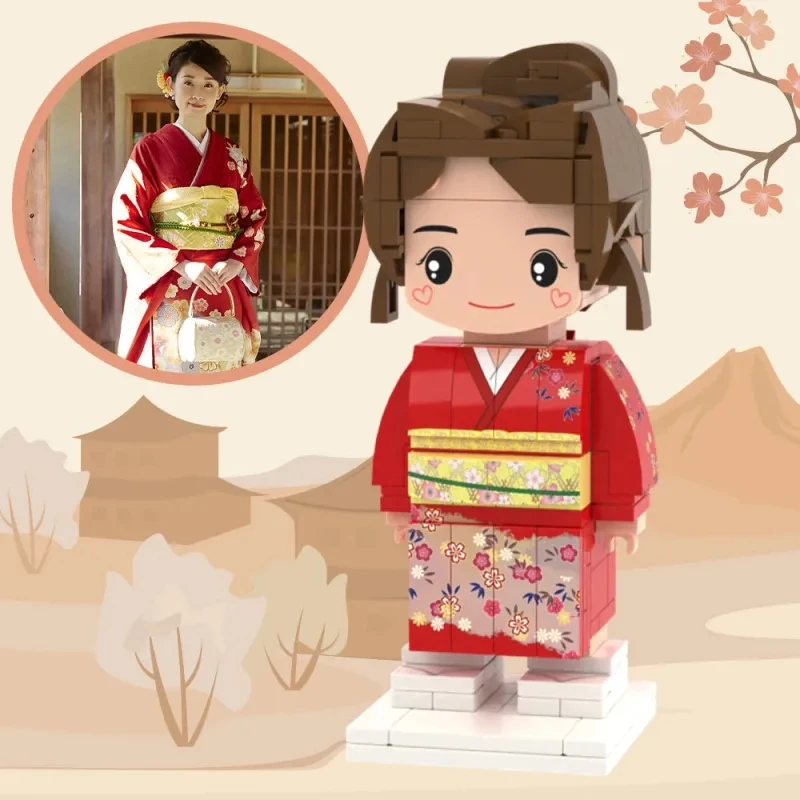 

Valentine's Day Gifts Custom Brick Figures Full Body Customizable Japan Style For Girl In Red Kimono My Custom Brickfigures