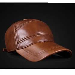 New Spring Men Real Leather Baseball Caps Cowhide Men Youth Duck Tongue Dad Hats Bomber Flying cap