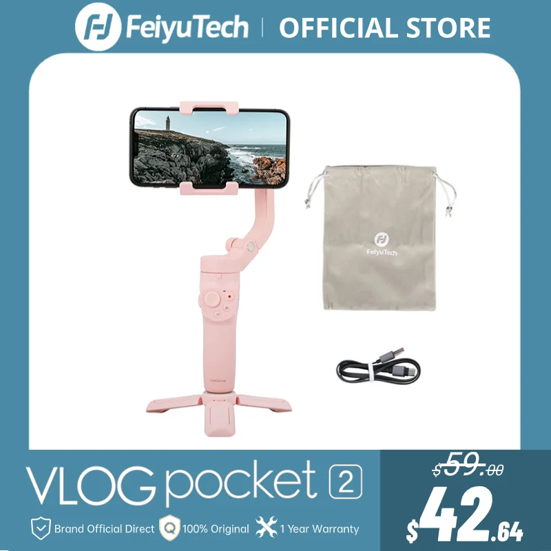 FeiyuTech Official VLOG Pocket 2 MINI Handheld Smartphone Gimbal Stabilizer selfie stick for iPhone 14 13 12,Samsung, Xiaomi