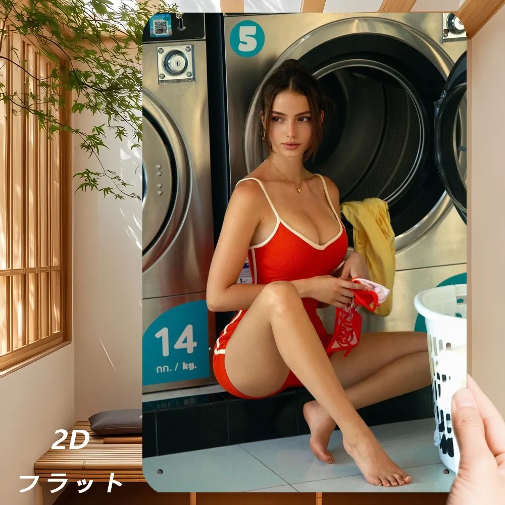 Vintage Red Lady Laundry Retro Metallschild Wanddekoration für Zuhause, Bar, Café, Garage