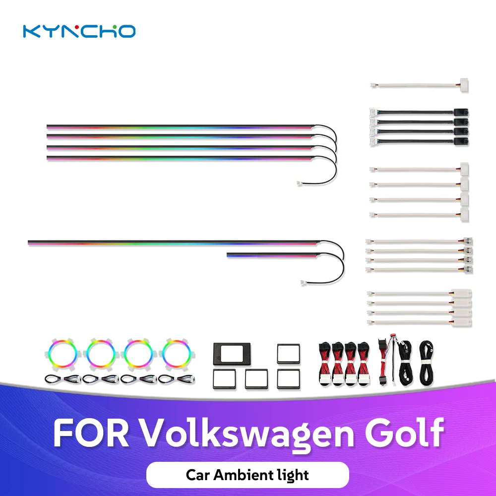 

Светодиодная подсветка салона Volkswagen Golf, 64 цвета, многофункциональное управление, автомобильная атмосферная подсветка, LED Symphony, подсветка салона автомобиля.
