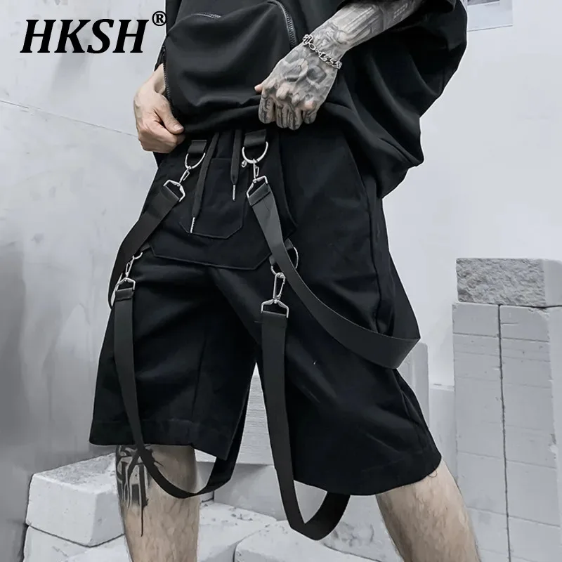 HKSH Spring Summer New Techwear Men's Cargo Pants Straight Streetwear Trends Casual Shorts Male Dark Ribbon Punk Bootoms HK0049