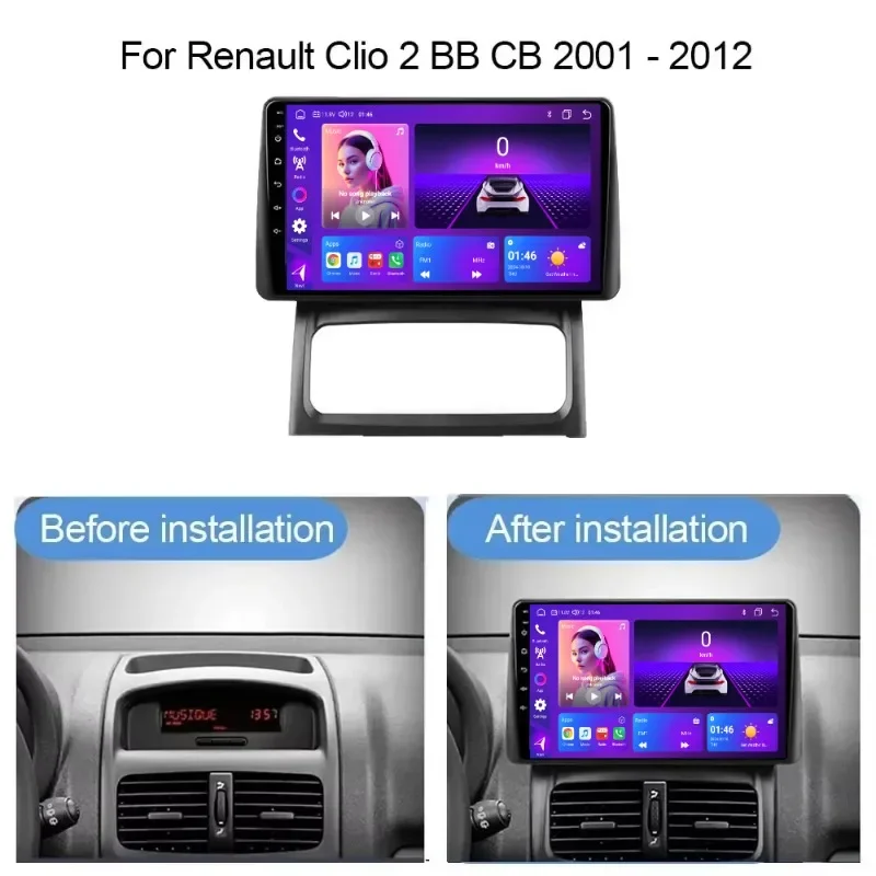 8 Core Car Radio Stereo for Renault Clio 2 BB CB MK2 2001 - 2012 Carplay Andriod Auto QLED GPS 2 Din Autoradio 4G WIFI DSP Audio